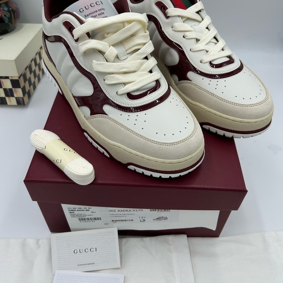 Men's Gucci re-Web sneakers in white leather with red accents size 12.5 Italy - Picture 3 of 13